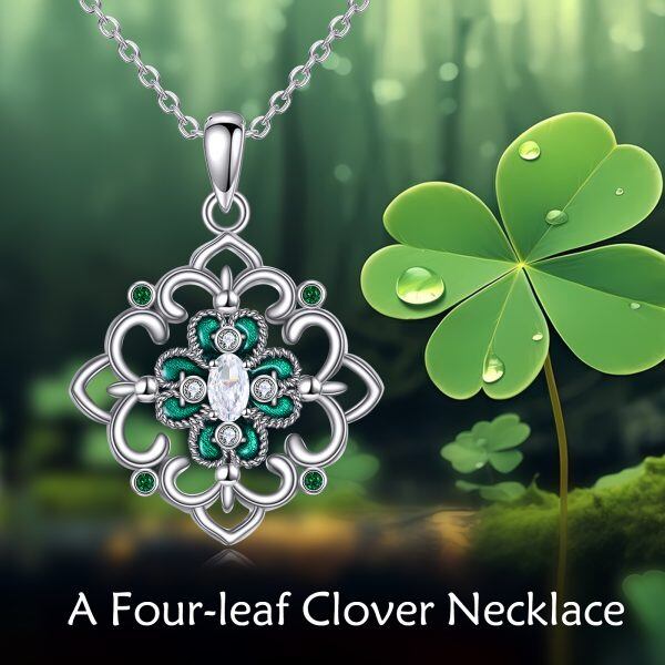 Sterling Silver Witch Knot Four Leaf Clover Pendant Necklace-5