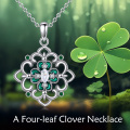 wholesale 925 Sterling Silver Green Enamel & Cubic Zirconia 4-Leaf Clover Celtic Knot Pendant Necklace for Women-0-5