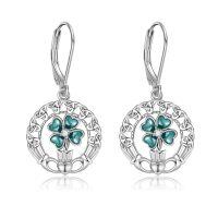 wholesale 925 Sterling Silver Celtic Knot & 4-Leaf Clover Drop Earrings - Irish s for Women and Girls- Rhodium Plated