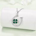 wholesale 925 Sterling Silver Green Crystal Shamrock & Horseshoe Luck Charm Pendant Necklace for Women Girls Irish Good Fortune s 4 Chain Length-0-4