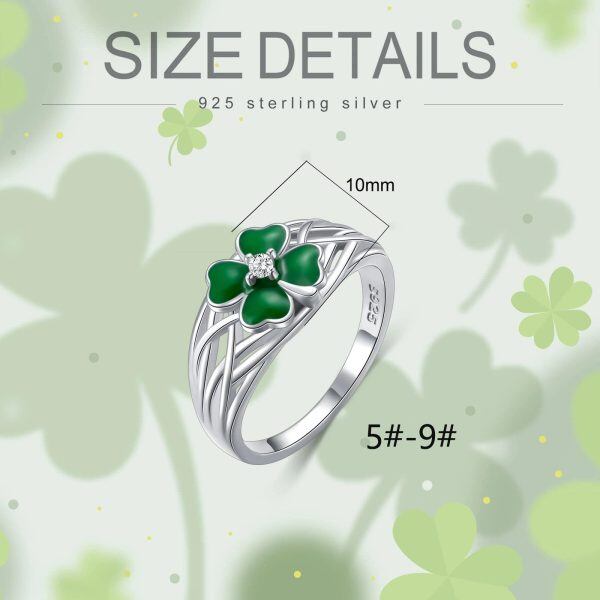 Sterling Silver Enamel Four Leaf Clover Eternity Rings-1