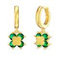 wholesale 925 Sterling Silver Plated Gold  Green Crystal Shamrock Drop Hoop Earrings 4-Leaf Clover Jewelry for Women Girls Lucky Charm Gift-0-0