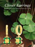wholesale 925 Sterling Silver Plated Gold  Green Crystal Shamrock Drop Hoop Earrings 4-Leaf Clover Jewelry for Women Girls Lucky Charm Gift-0-5