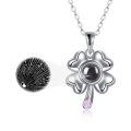 wholesale 925 Sterling Silver Clover Pendant Necklace with Black Crystal and Pink Accent for Women's Gift-0-0