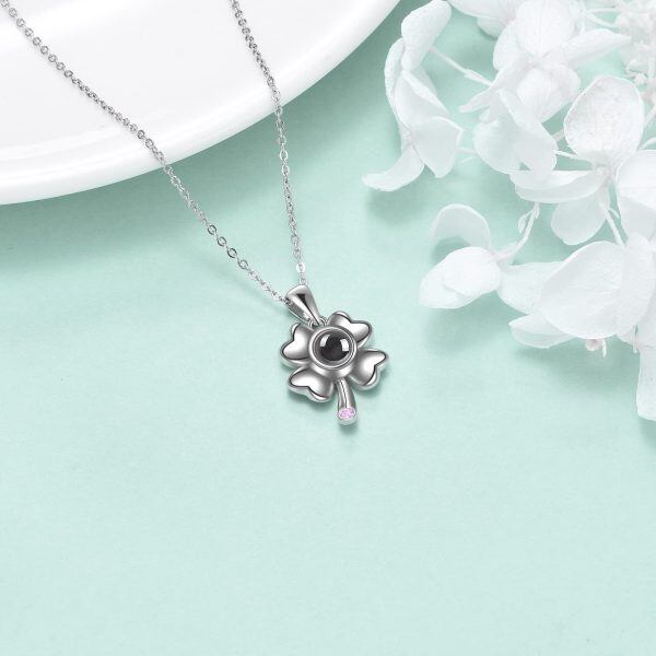 Sterling Silver Four Leaf Clover Pendant Necklace with "I Love You" in 100 Languages-4