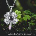 wholesale 925 Sterling Silver Clover Pendant Necklace with Black Crystal and Pink Accent for Women's Gift-0-5