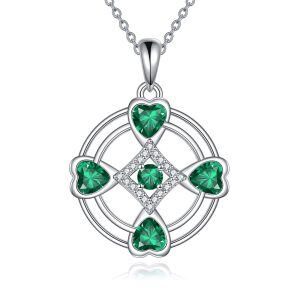 Sterling Silver Heart Four Leaf Clover Pendant Necklace-0