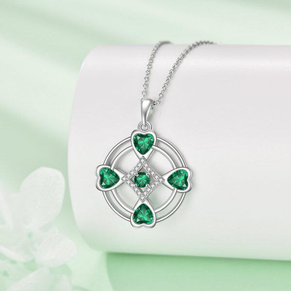 Sterling Silver Heart Four Leaf Clover Pendant Necklace-3