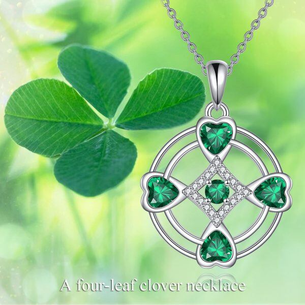 Sterling Silver Heart Four Leaf Clover Pendant Necklace-5