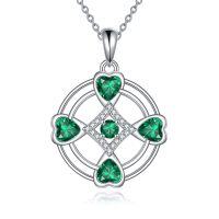 wholesale 925 Sterling Silver Celtic Knot Green Crystal Heart Pendant Necklace Yoga s for Women- Rhodium Plated
