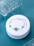 wholesale 925 Sterling Silver Clover Leaf Green Crystal Charm Bracelet Anklet  for Women Girls-0-3