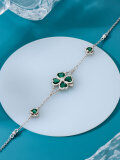 wholesale 925 Sterling Silver Clover Leaf Green Crystal Charm Bracelet Anklet  for Women Girls-0-4