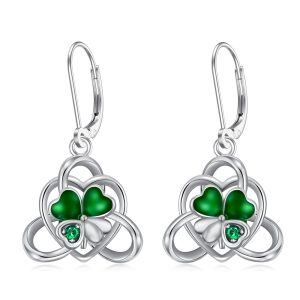 Sterling Silver Celtic Knot Four Leaf Clover Dangle Earrings-0