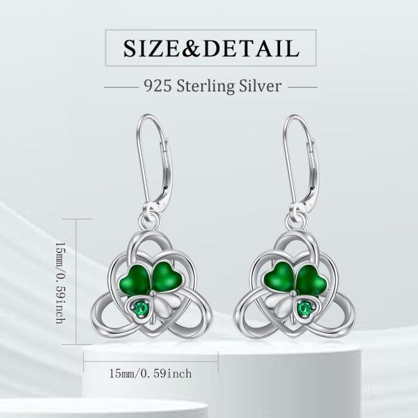 Sterling Silver Celtic Knot Four Leaf Clover Dangle Earrings-1