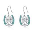 wholesale 925 Sterling Silver Horseshoe & Turquoise 4-Leaf Clover Dangle Earrings for Women's Gifts-0-0