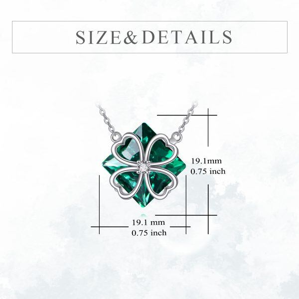 Sterling Silver Green Crystal Four Leaf Clover Pendant Necklace-1