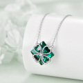 wholesale 925 Sterling Silver Square Emerald Green Crystal Four-Leaf Clover Pendant Necklace for Women and Girls-0-3