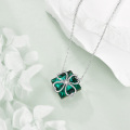 wholesale 925 Sterling Silver Square Emerald Green Crystal Four-Leaf Clover Pendant Necklace for Women and Girls-0-4