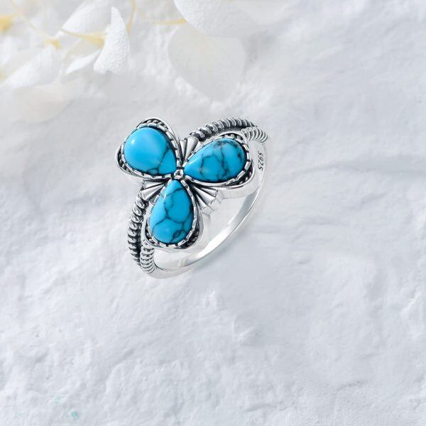 Sterling Silver Oxidized Turquoise Shamrock Ring-3