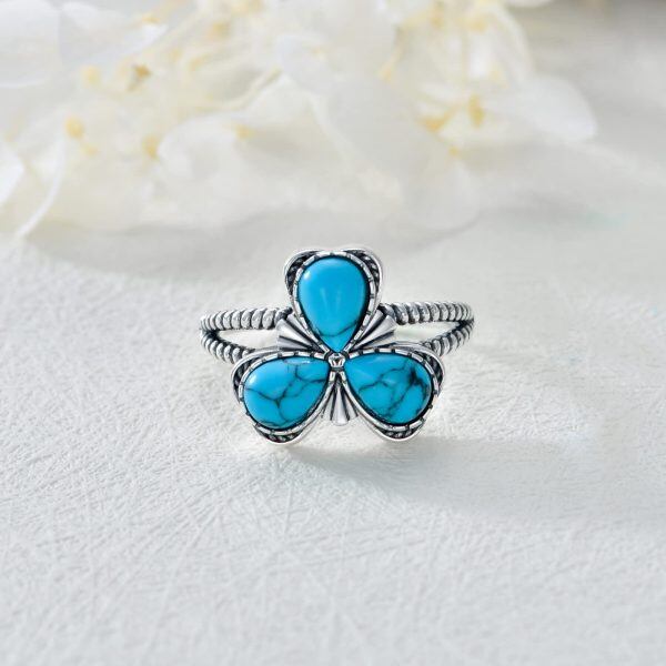 Sterling Silver Oxidized Turquoise Shamrock Ring-4