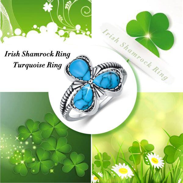 Sterling Silver Oxidized Turquoise Shamrock Ring-5