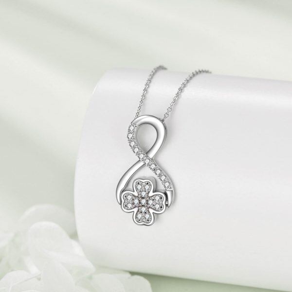 Sterling Silver White Shell Four Leaf Clover Infinity Pendant Necklace-3