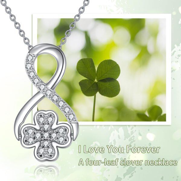 Sterling Silver White Shell Four Leaf Clover Infinity Pendant Necklace-5