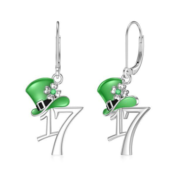 Sterling Silver St Patrick's Day Dangle Earrings with Four Leaf Clover-0