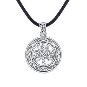 Sterling Silver Shamrock Celtic Knot Pendant Necklace-0