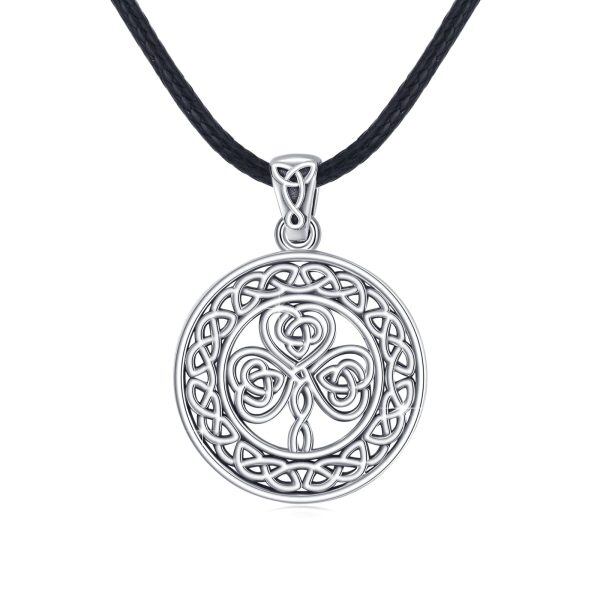 Sterling Silver Shamrock Celtic Knot Pendant Necklace-0