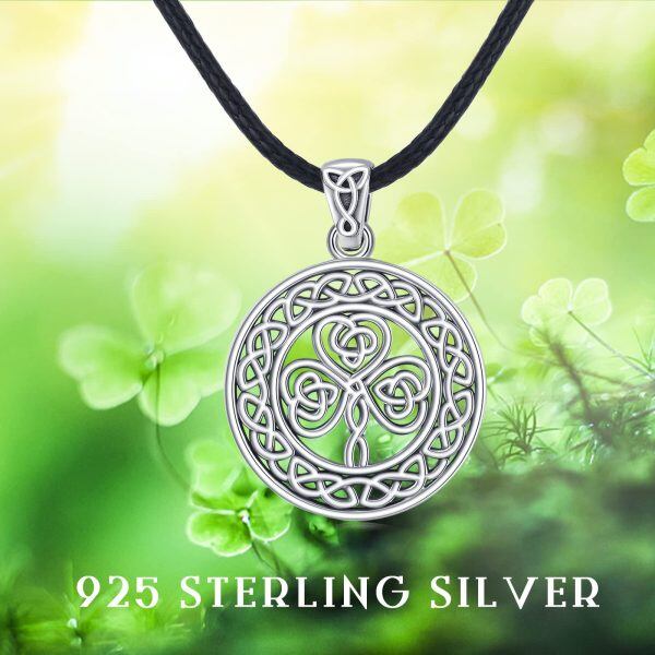 Sterling Silver Shamrock Celtic Knot Pendant Necklace-5