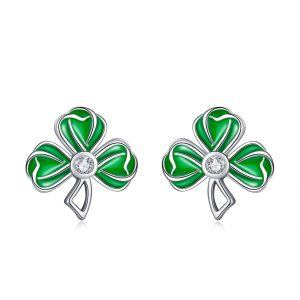 Sterling Silver Enamel Shamrock Stud Earrings-0