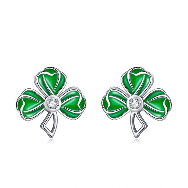 Sterling Silver Enamel Shamrock Stud Earrings-0