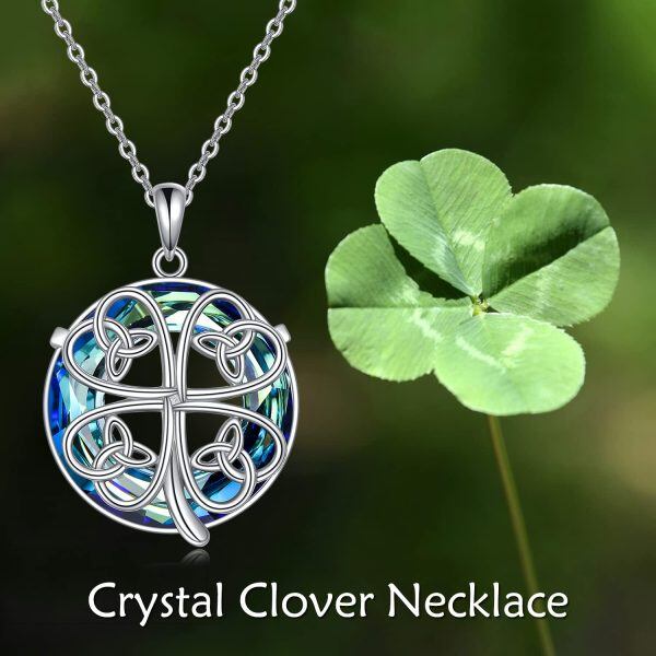 Sterling Silver Celtic Knot Four Leaf Clover Pendant Necklace with Crystal Circle-5