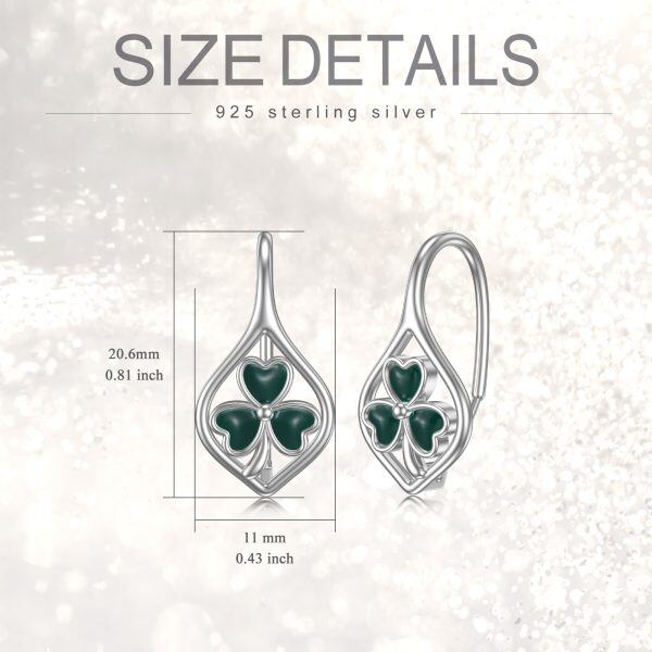 Sterling Silver Green Enamel Four Leaf Clover Huggie Earrings-1