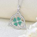 wholesale 925 Sterling Silver Emerald Green Stone Triquetra Trinity Knot Shamrock Pendant Necklace-0-3