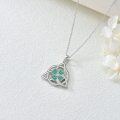 wholesale 925 Sterling Silver Emerald Green Stone Triquetra Trinity Knot Shamrock Pendant Necklace-0-4
