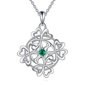 Sterling Silver Celtic Four Leaf Clover Pendant Necklace-0