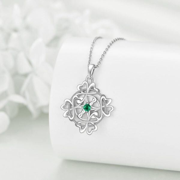 Sterling Silver Celtic Four Leaf Clover Pendant Necklace-4