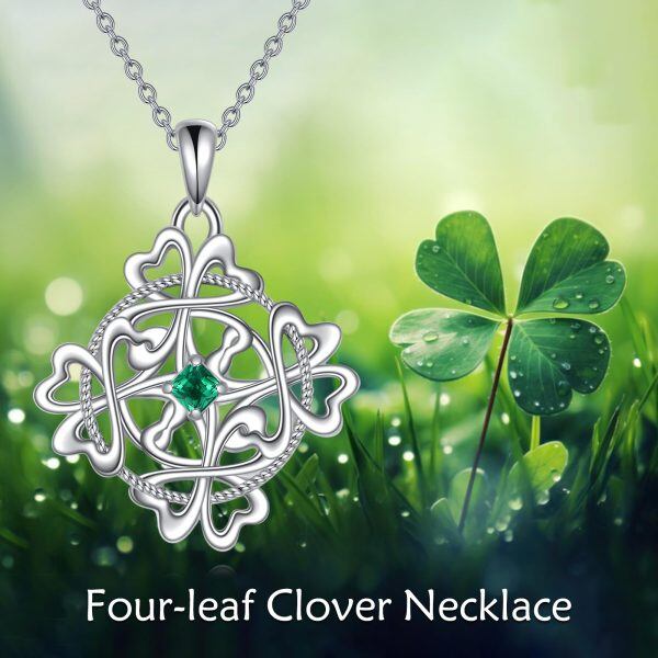 Sterling Silver Celtic Four Leaf Clover Pendant Necklace-5