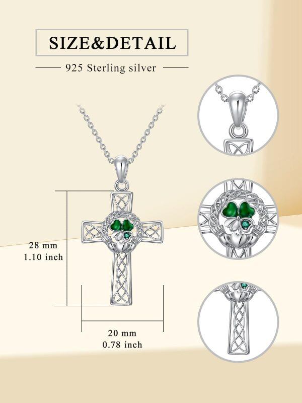 Sterling Silver Celtic Knot Cross Four Leaf Clover Pendant Necklace-1