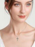 wholesale 925 Sterling Silver Cross with Celtic Knot and Green Shamrock Pendant Necklace-0-2