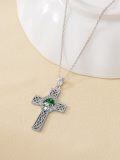 wholesale 925 Sterling Silver Cross with Celtic Knot and Green Shamrock Pendant Necklace-0-4