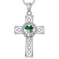 wholesale 925 Sterling Silver Cross with Celtic Knot and Green Shamrock Pendant Necklace-0-11