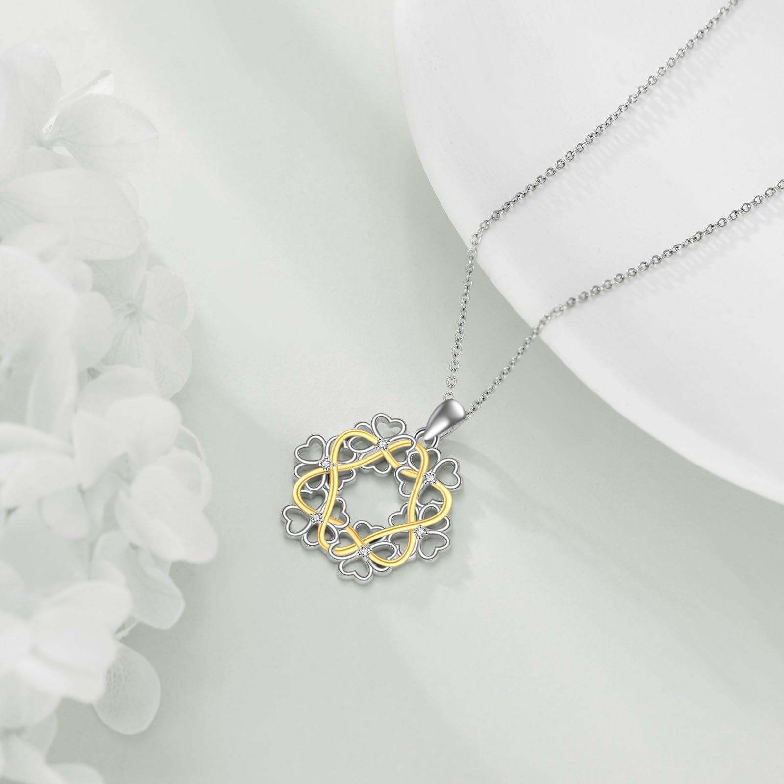 Sterling Silver Clover Necklace with Shamrock Pendant St Patrick s Day Gift for Women Girls-0-3