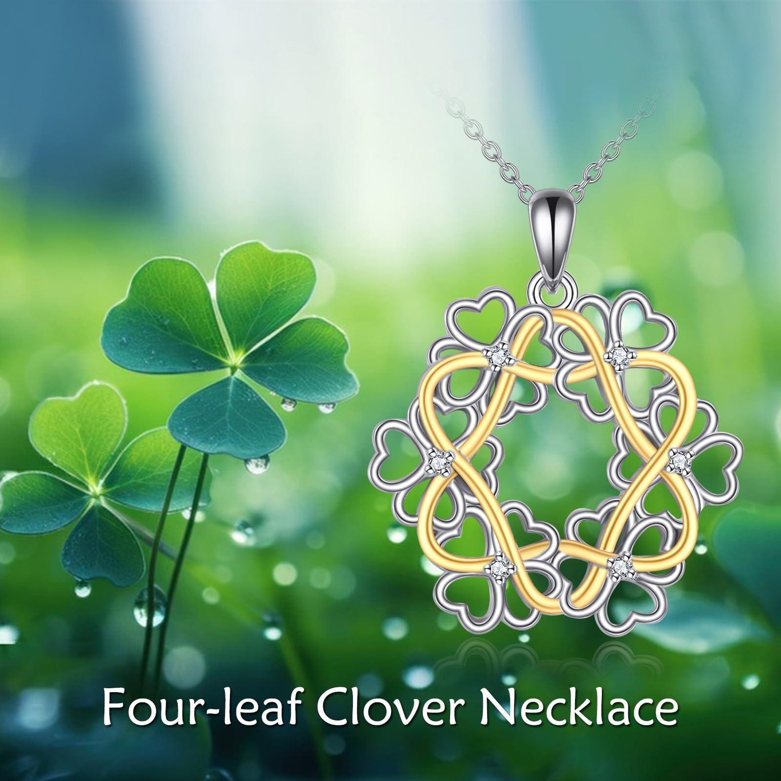 Sterling Silver Clover Necklace with Shamrock Pendant St Patrick s Day Gift for Women Girls-0-5