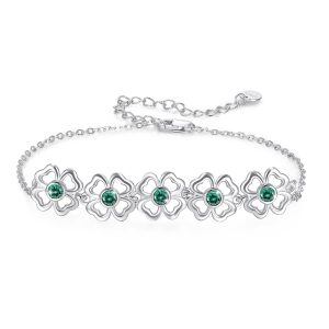 Sterling Silver Hollow Four Leaf Clover Chain Bracelets-0