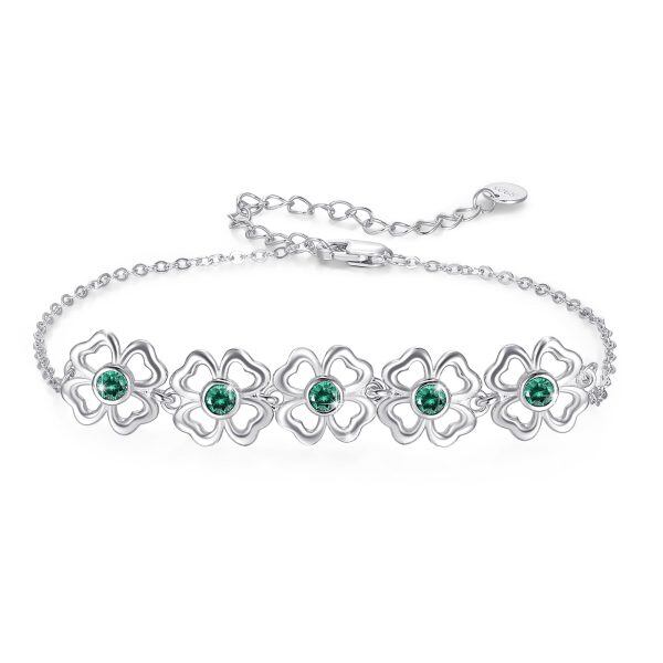 Sterling Silver Hollow Four Leaf Clover Chain Bracelets-0