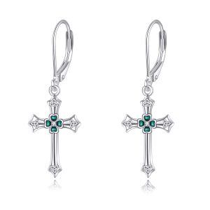 Sterling Silver Celtic Knot Four Leaf Clover Cross Dangle Earrings-0