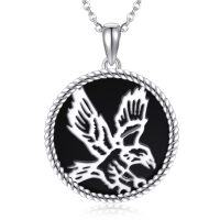 wholesale 925 Sterling Silver Round Black Onyx Eagle Pendant Necklace for Men & Women- Rhodium Plated